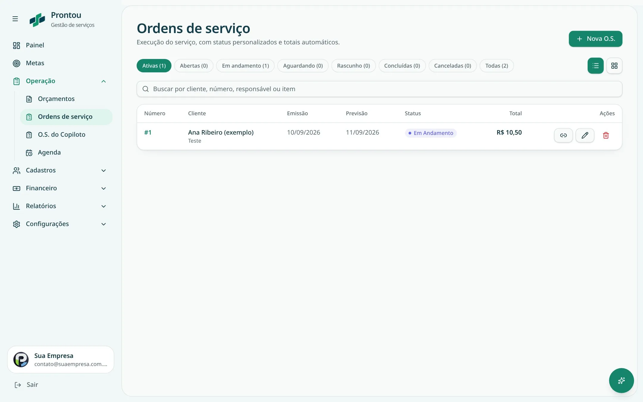Lista de ordens de serviço com status coloridos